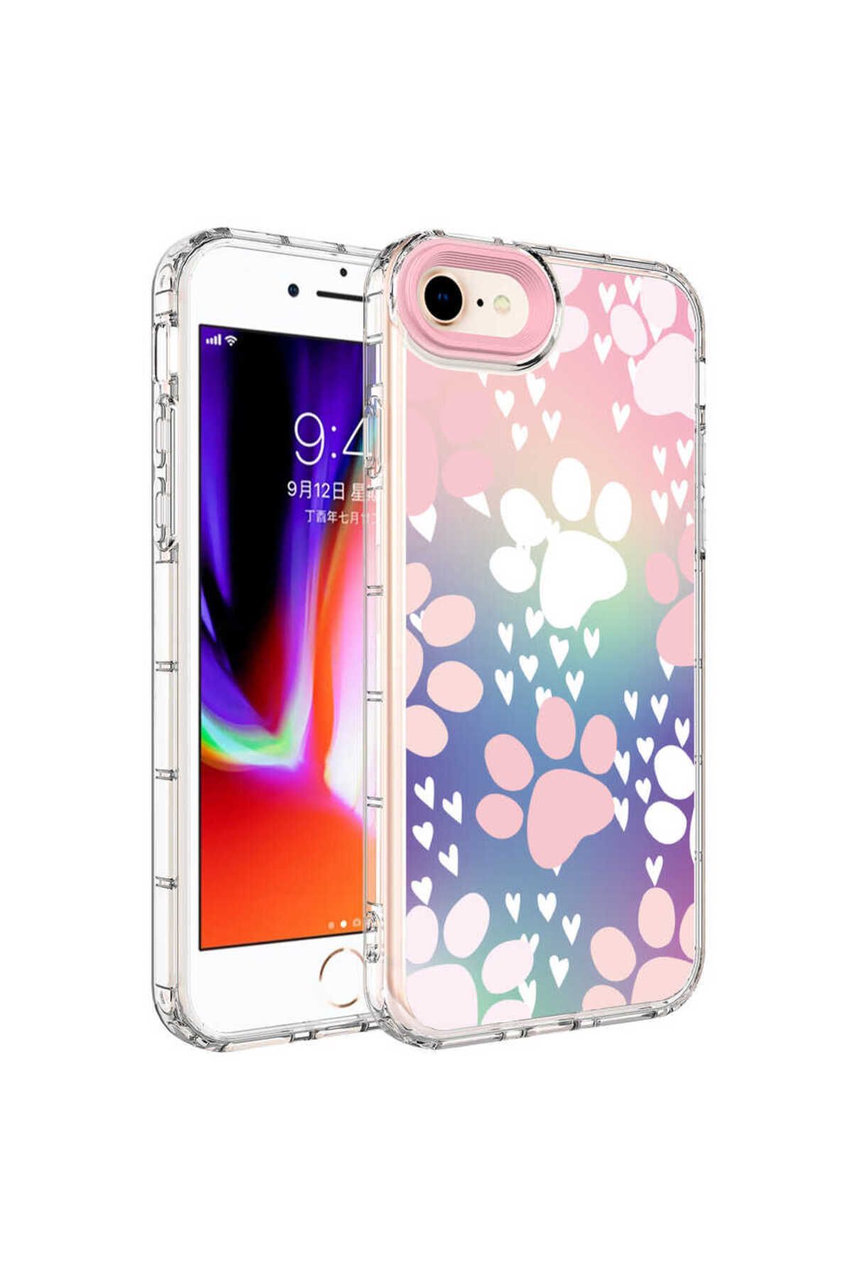 iPhone SE 2020 Uyumlu Kamera Korumalı Renkli Desenli Sert Silikon Zore Korn Kılıf-NO7