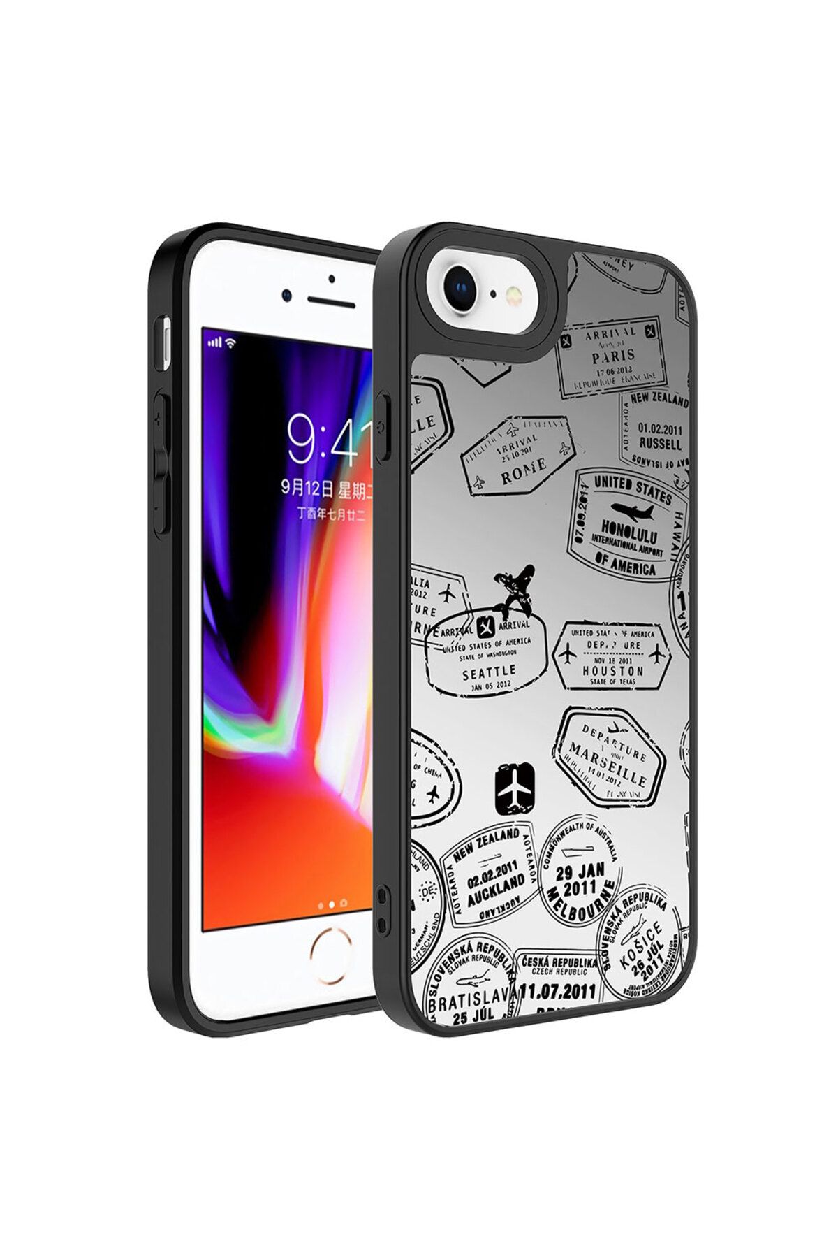 iPhone SE 2022 Uyumlu Aynalı Desenli Kamera Korumalı Parlak Zore Mirror Kılıf-Seyahat