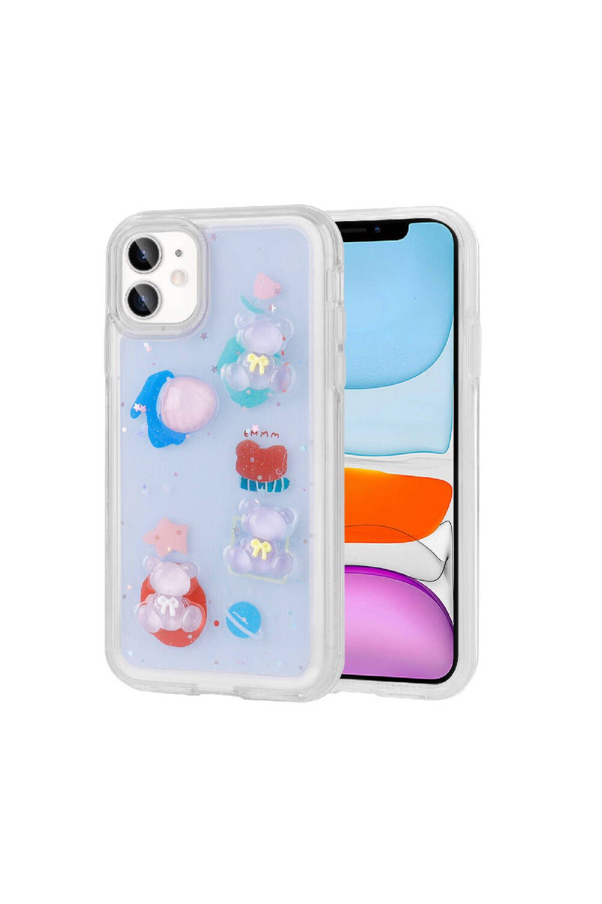 iPhone 11 Uyumlu Kabartma Figürlü Parlak Zore Minimini Silikon Kılıf-Mor