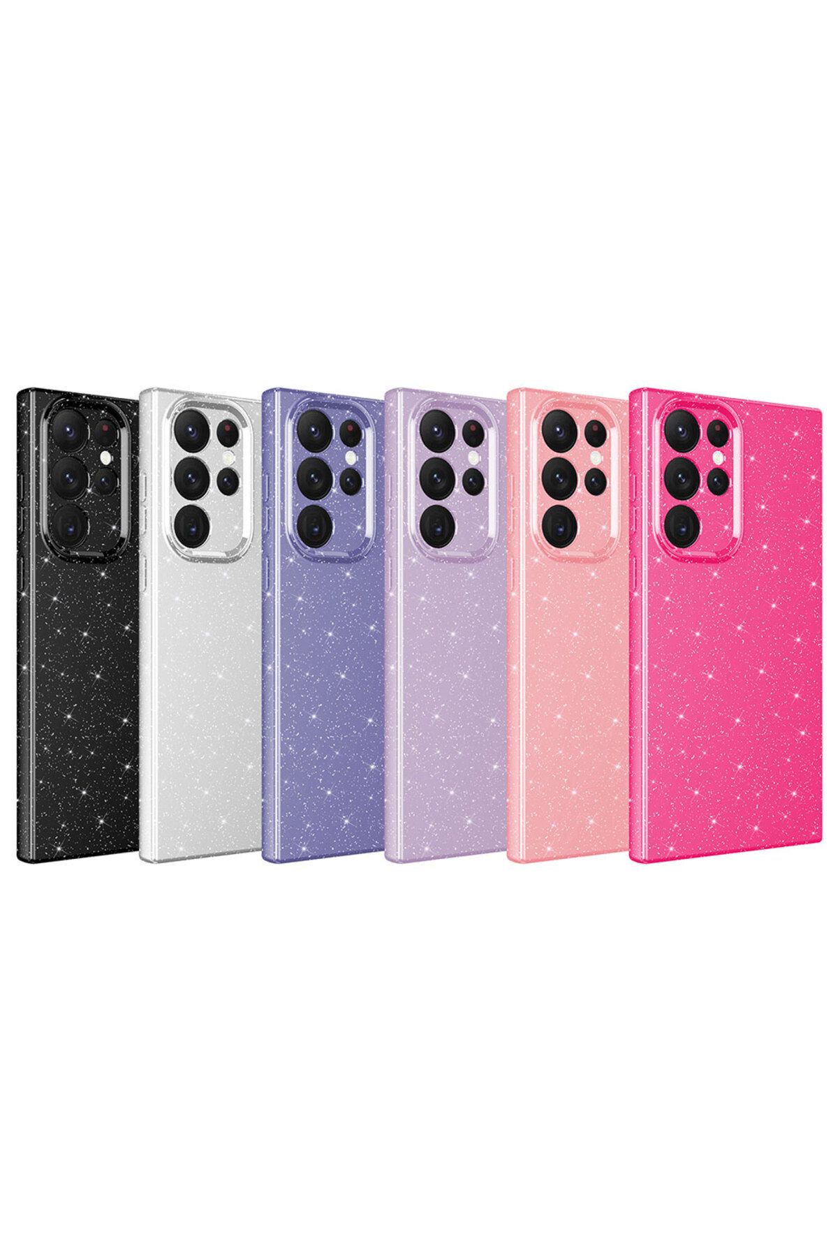 Galaxy S22 Ultra Uyumlu Kamera Korumalı Simli Lüks Zore Koton Kılıf-Pembe Koyu