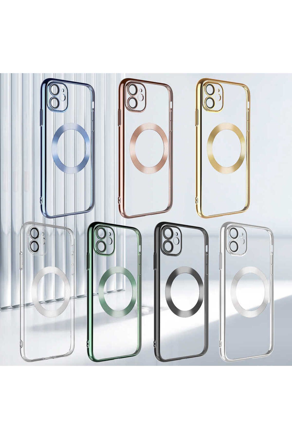 iPhone 11 Uyumlu Wireless Şarj Özellikli Sert PC Zore Riksos Magsafe Kılıf-Gümüş