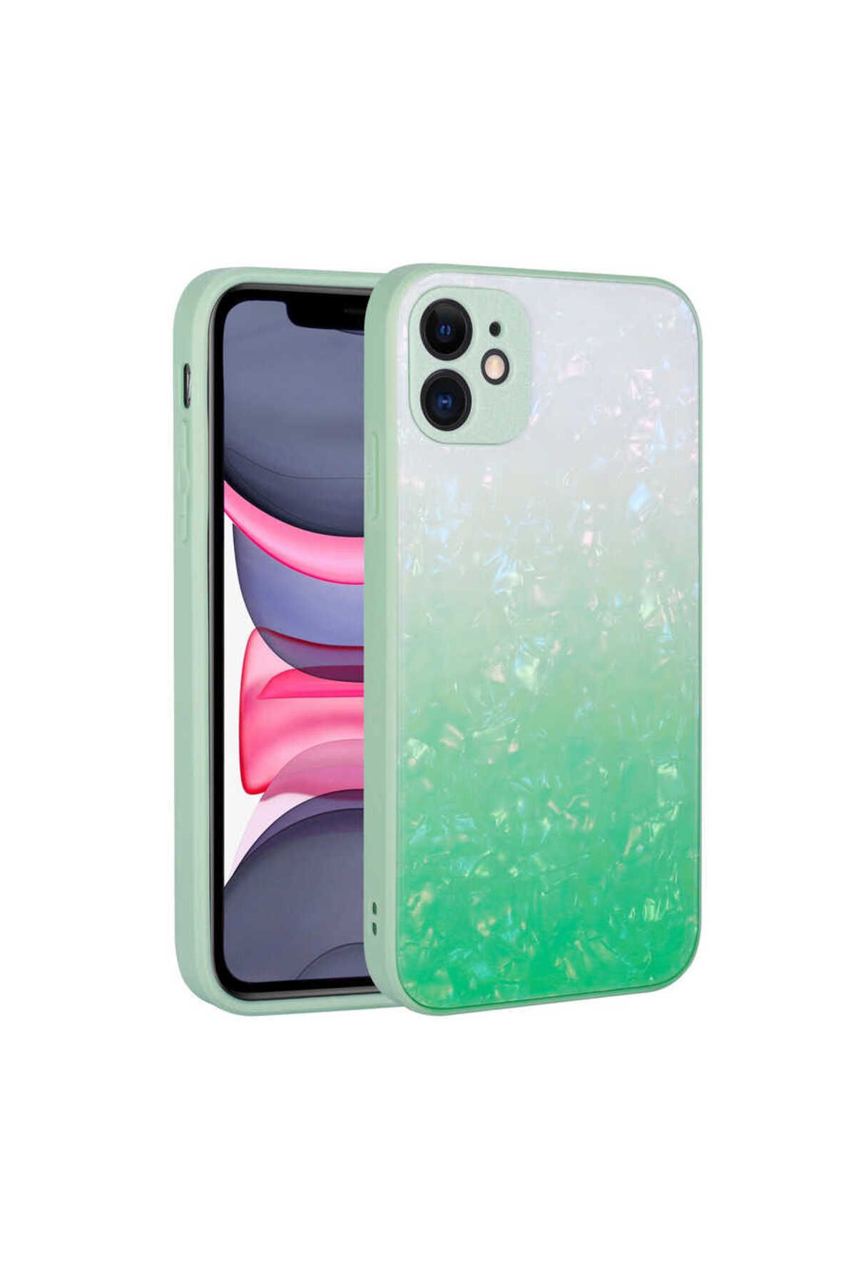 iPhone 11 Uyumlu Renk Geçişli Mermer Desenli Sert Silikon Zore Granit Kılıf-NO5