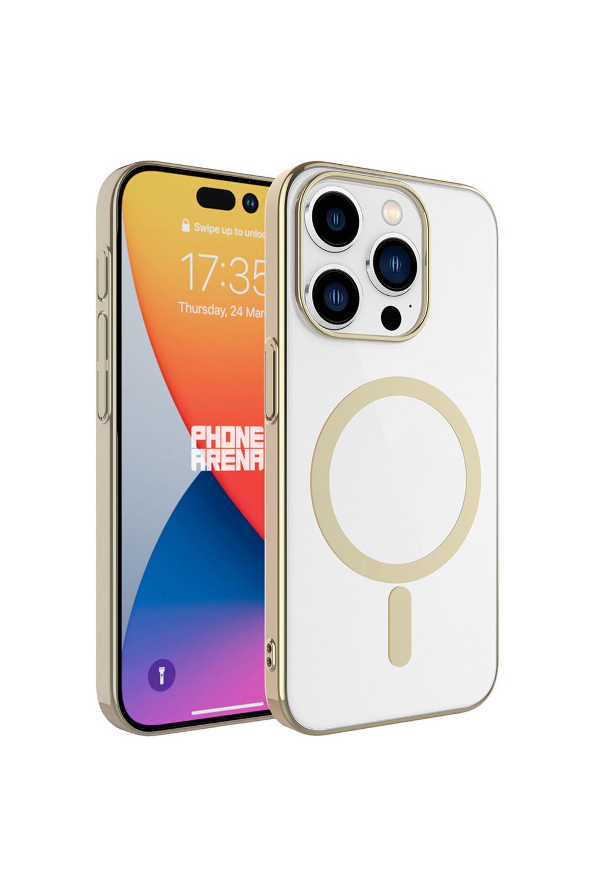 iPhone 15 Pro Uyumlu Zore Wireless Şarj Özellikli Pixel Magsafe Kılıf-Gold