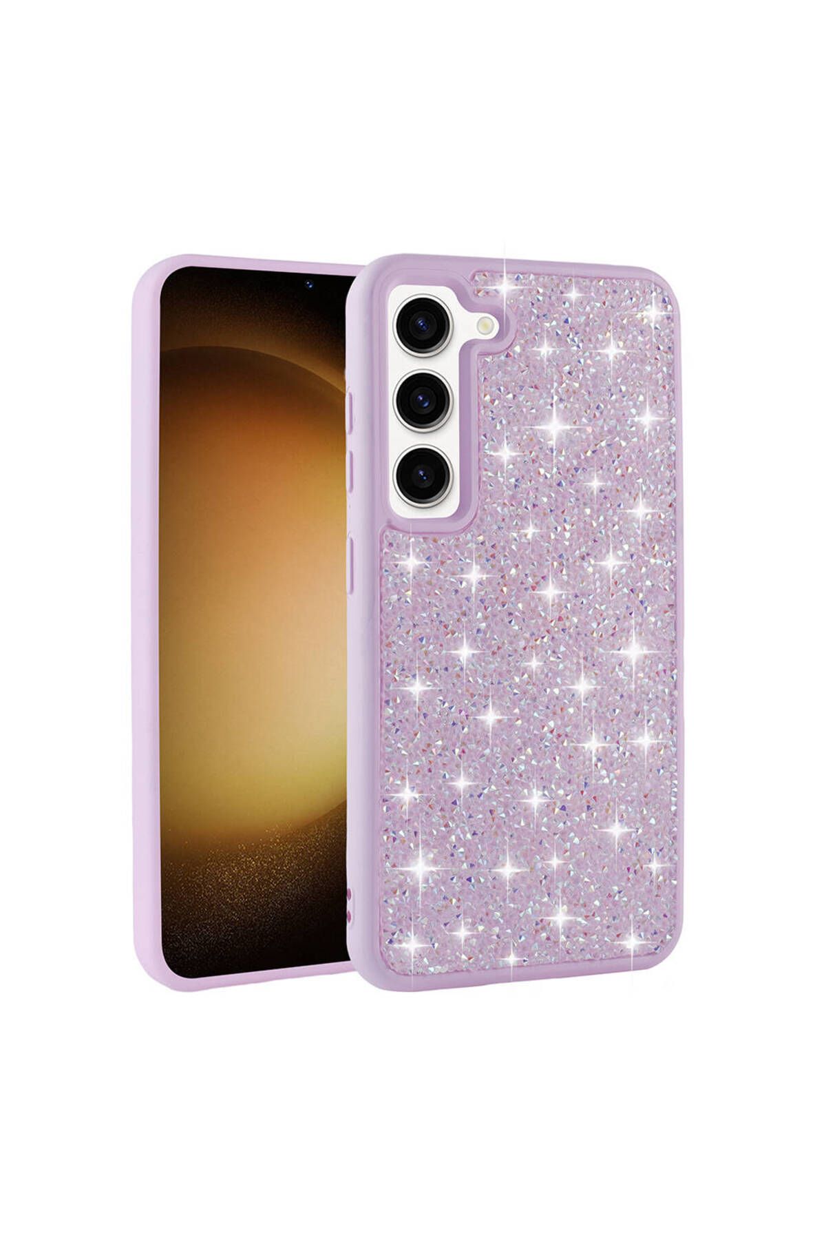 Galaxy S23 Uyumlu Parlak Taşlı Tasarım Pırlanta Zore Kılıf-Pembe
