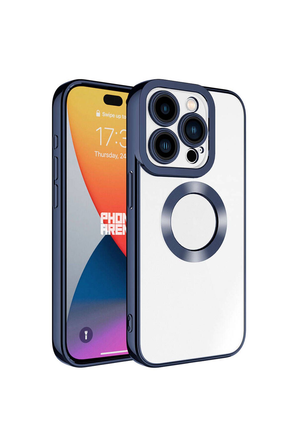 iPhone 15 Pro Uyumlu Kamera Korumalı Logo Gösteren Zore Omega Kılıf-Lacivert
