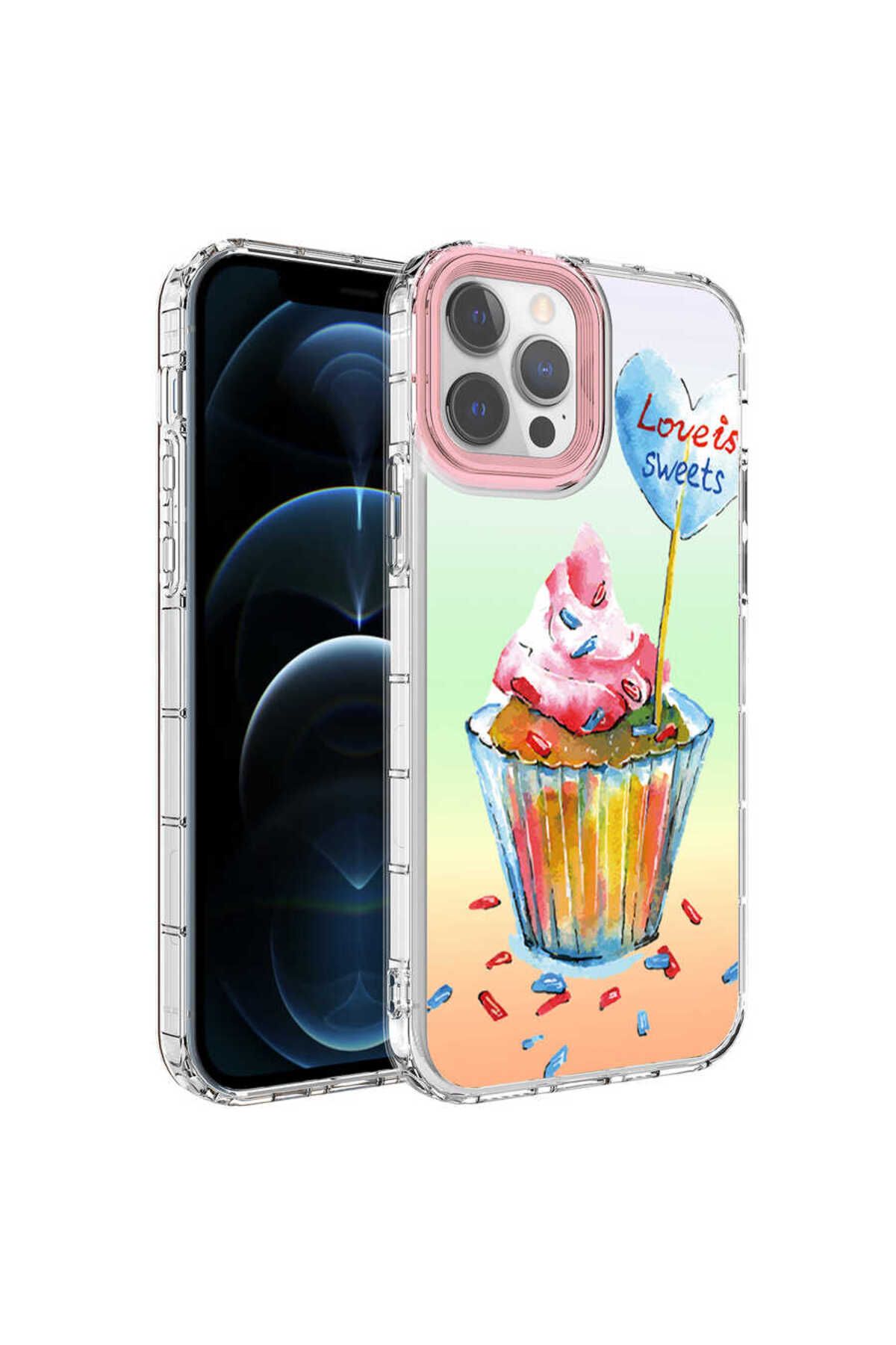 iPhone 12 Pro Max Uyumlu Kamera Korumalı Renkli Desenli Sert Silikon Zore Korn Kılıf-NO15