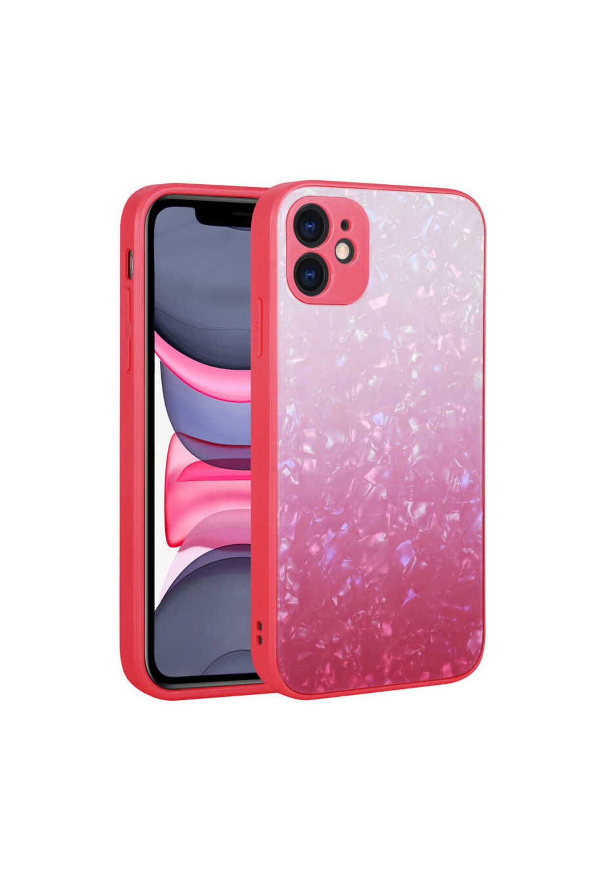 iPhone 11 Uyumlu Renk Geçişli Mermer Desenli Sert Silikon Zore Granit Kılıf-NO6