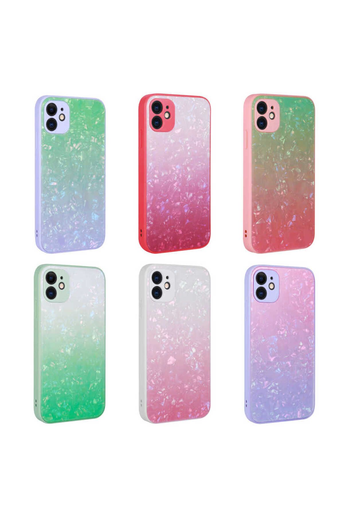 iPhone 11 Uyumlu Renk Geçişli Mermer Desenli Sert Silikon Zore Granit Kılıf-NO6