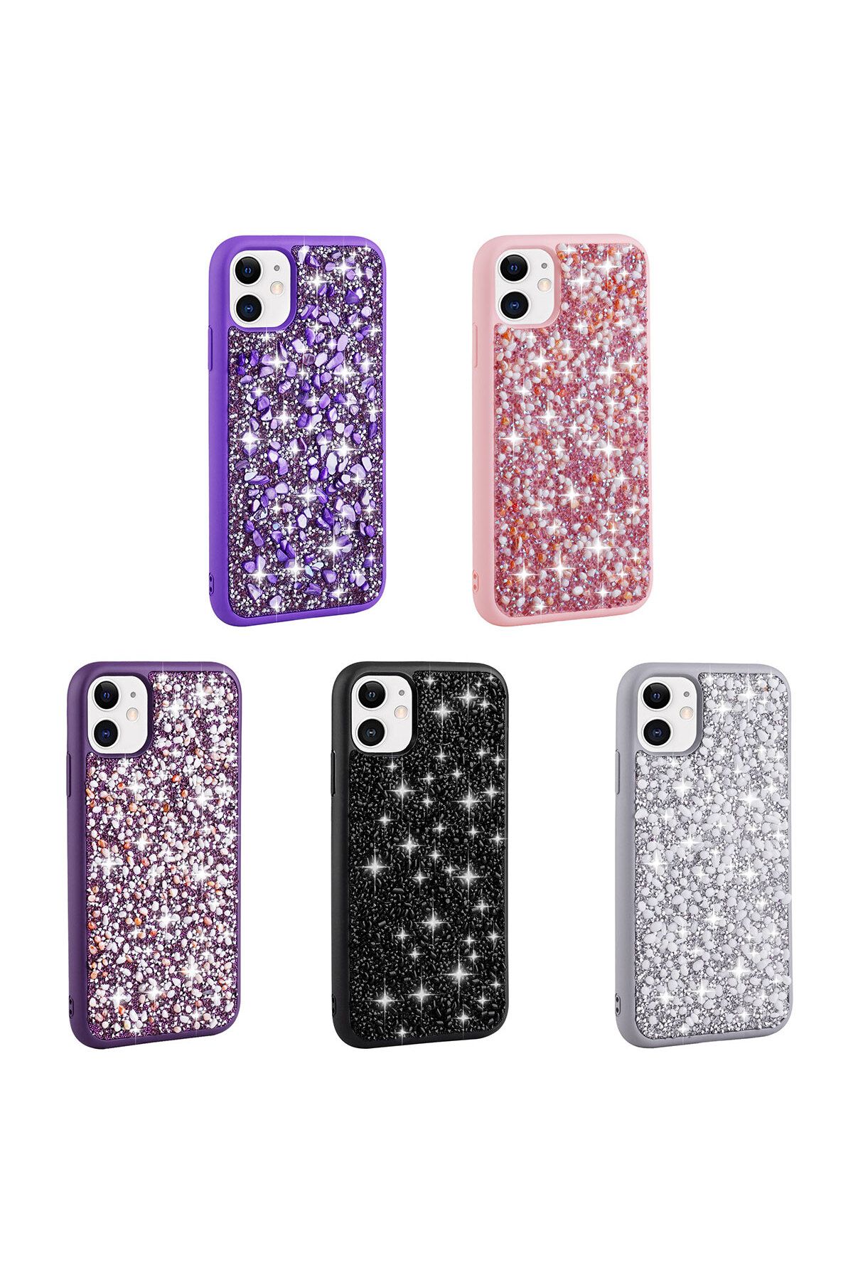 iPhone 11 Uyumlu Parlak Taşlı Tasarım Zore Linea Kılıf-Siyah