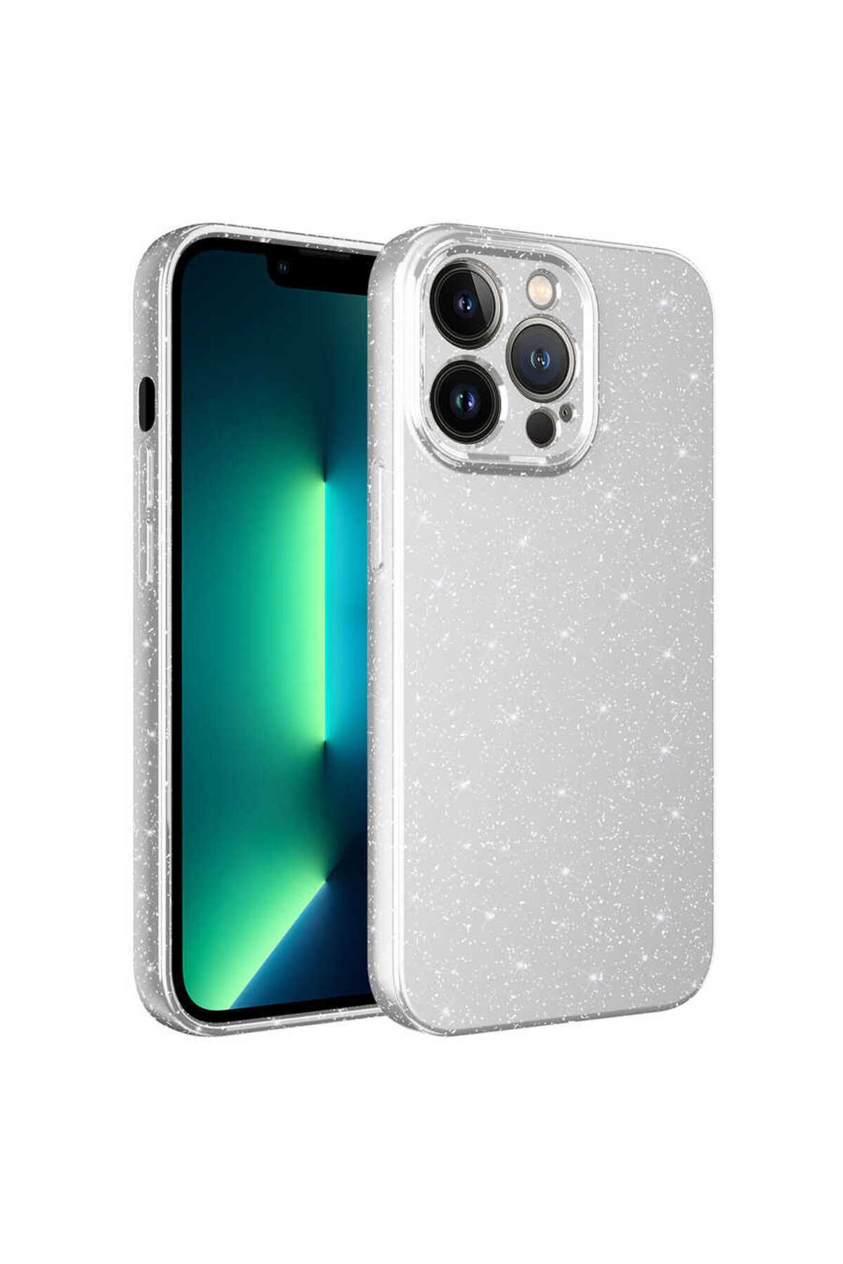 iPhone 12 Pro Max Uyumlu Kamera Korumalı Simli Lüks Zore Koton Kılıf-Beyaz