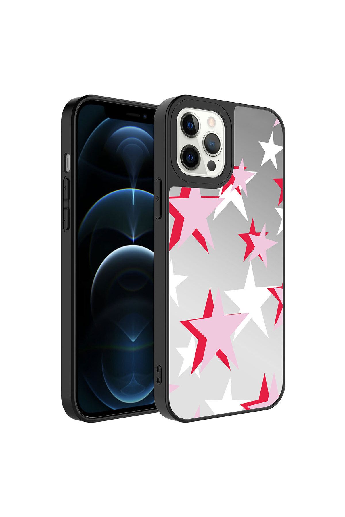 iPhone 12 Pro Max Uyumlu Aynalı Desenli Kamera Korumalı Parlak Zore Mirror Kılıf-Yıldız iPhone 12 Pro Max Uyumlu Aynalı Desenli Kamera Korumalı Parlak Zore Mirror Kılıf-Yıldız
