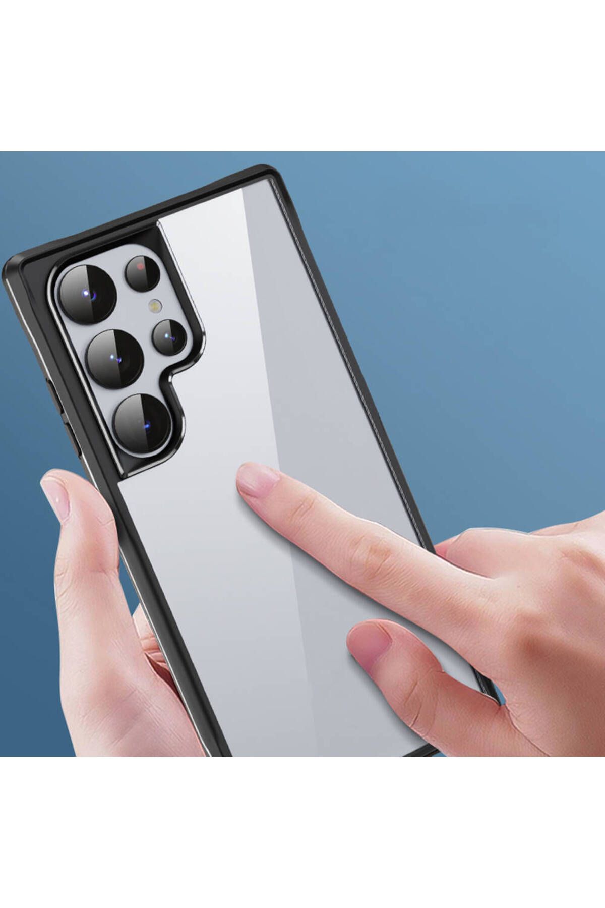 Galaxy S24 Ultra Uyumlu Şeffaf Sert PC Arka Yüzey Tasarımlı Zore Edo Kılıf-Gri