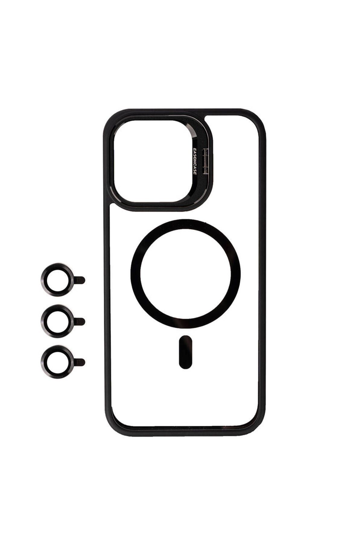 iPhone 15 Pro Uyumlu Magsafe Wireless Şarj Özellikli Standlı Zore Magsafe Klon LCSMX-li Kılıf-Si