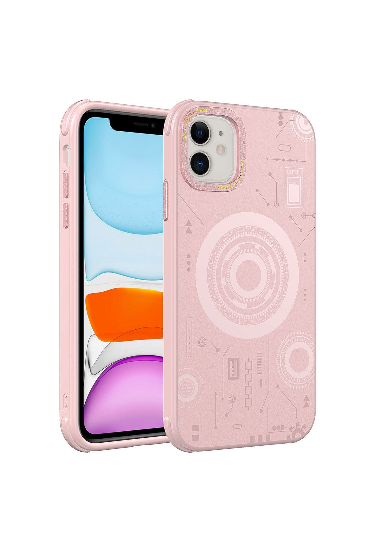 iPhone 11 Uyumlu Zore Wireless Şarj Özellikli Desenli Hot Kılıf-Rose Gold