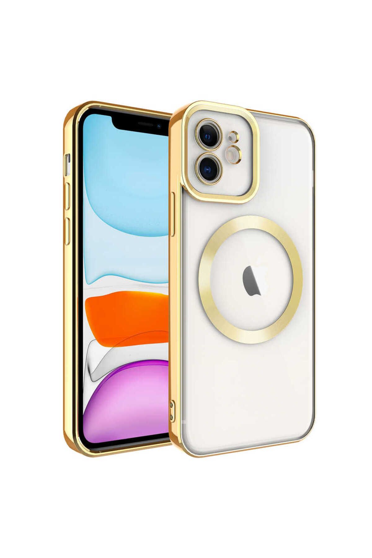 iPhone 11 Uyumlu Magsafe Wireless Şarj Özellikli Zore Setro Silikon-Gold