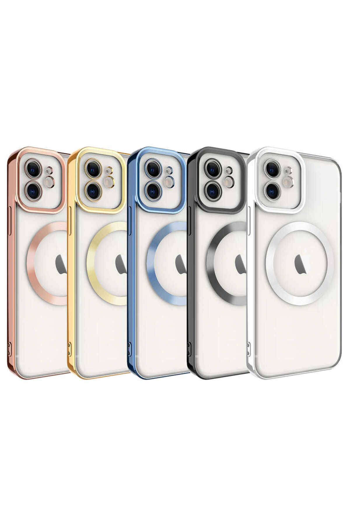 iPhone 11 Uyumlu Magsafe Wireless Şarj Özellikli Zore Setro Silikon-Gold