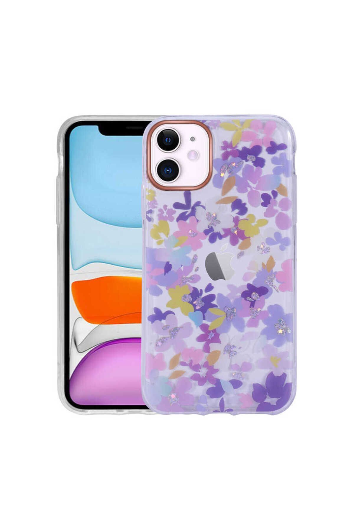 iPhone 11 Uyumlu Desenli Simli Sert Zore İnka Kılıf-NO4