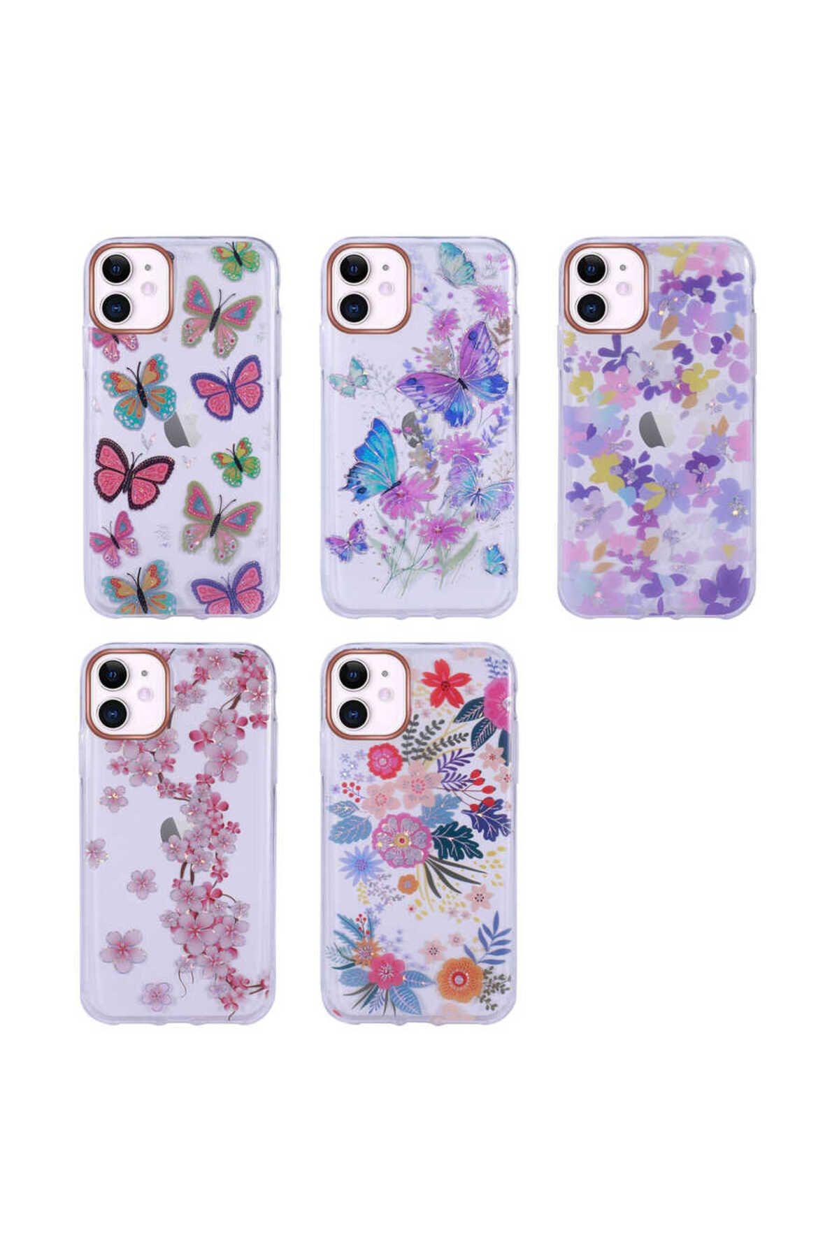 iPhone 11 Uyumlu Desenli Simli Sert Zore İnka Kılıf-NO4