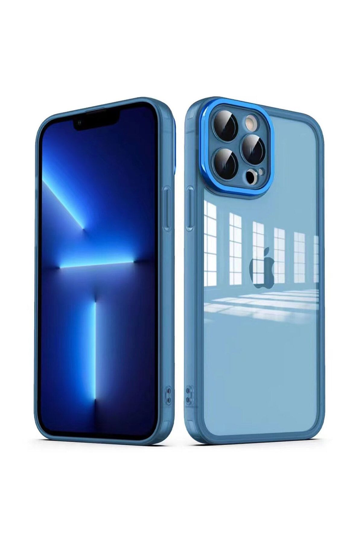 iPhone 12 Pro Max Uyumlu Kamera Korumalı Transparan Zore Post Kılıf-Mavi
