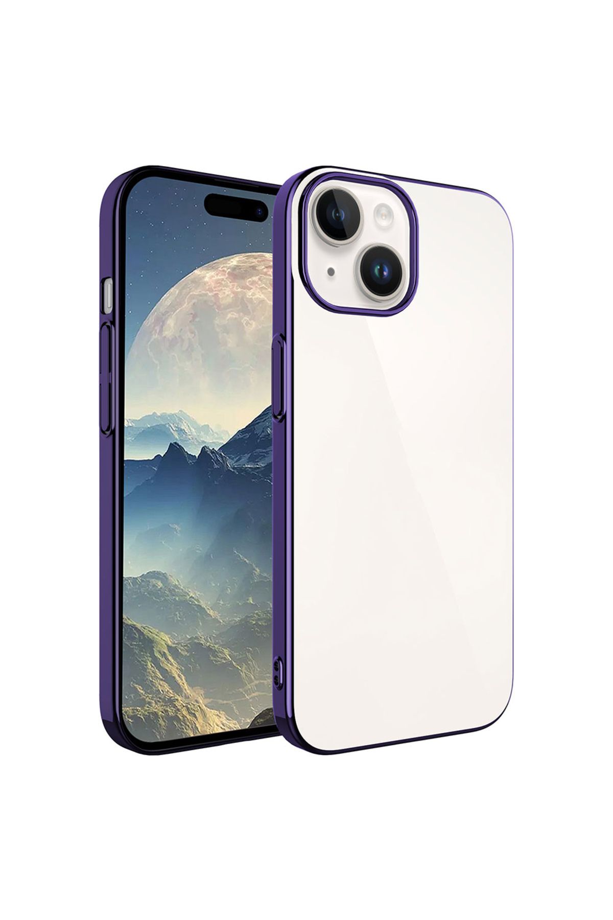 iPhone 15 Uyumlu Sert PC Renkli Çerçeveli Zore Riksos Kılıf-Derin Mor