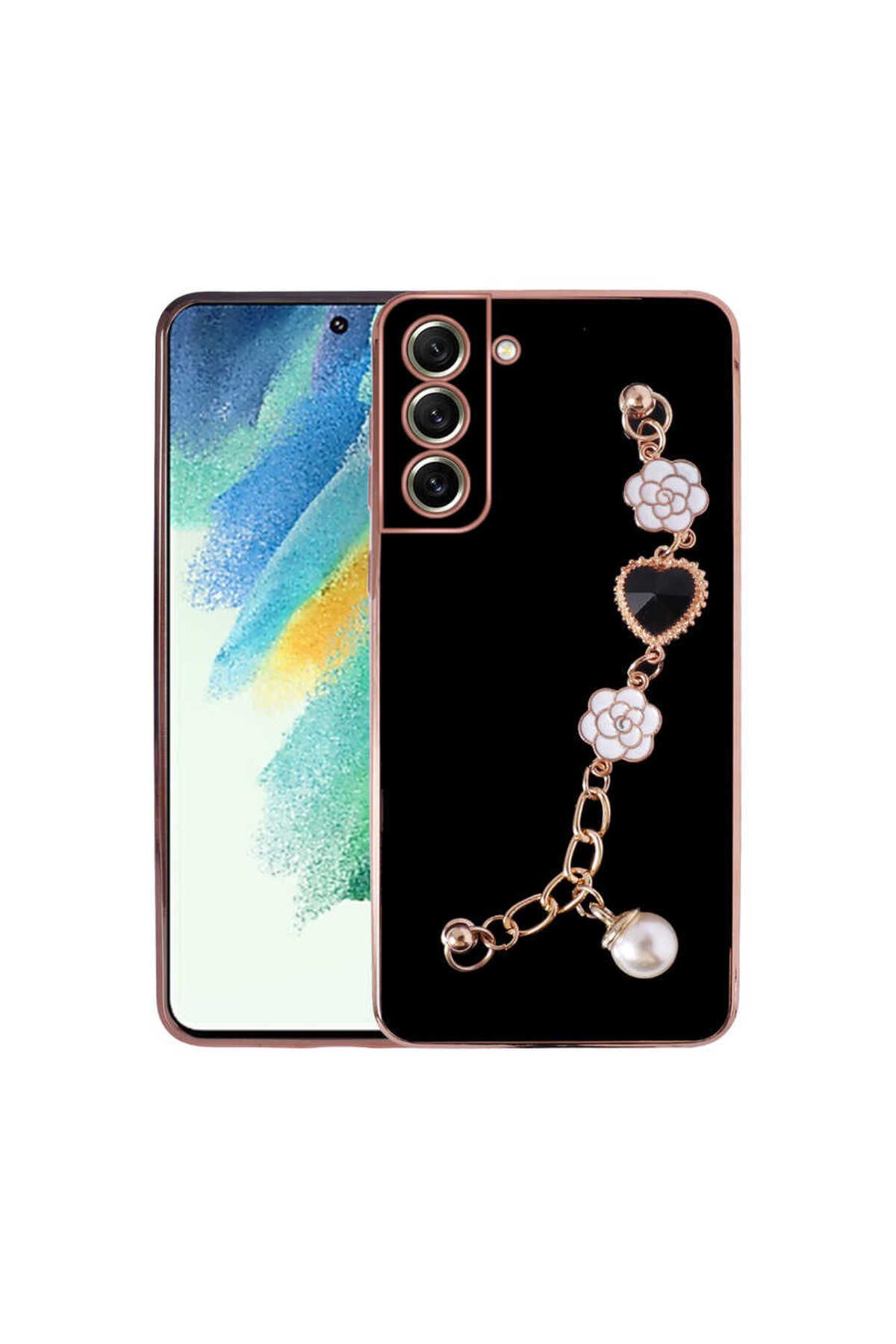 Galaxy S21 FE Uyumlu El Tutamaçlı Kamera Korumalı Zore Taka Silikon Kılıf-Siyah