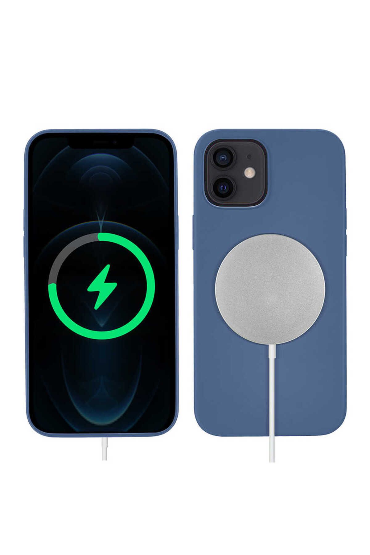 iPhone 12 Mini Uyumlu Zore Silksafe Wireless Kılıf-Mavi