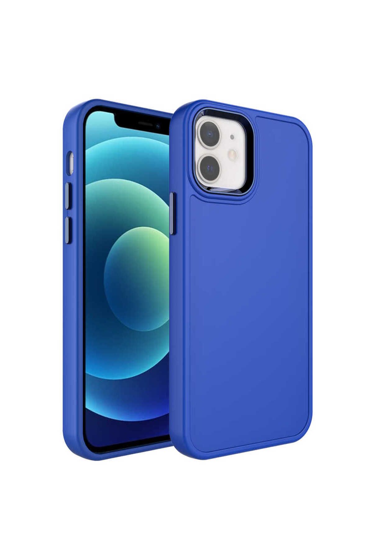 iPhone 11 Uyumlu Metal Çerçeve ve Buton Tasarımlı Sert Zore Botox Kılıf-Saks Mavi