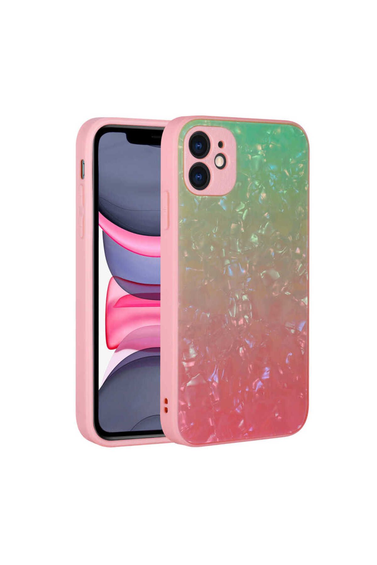iPhone 11 Uyumlu Renk Geçişli Mermer Desenli Sert Silikon Zore Granit Kılıf-NO4