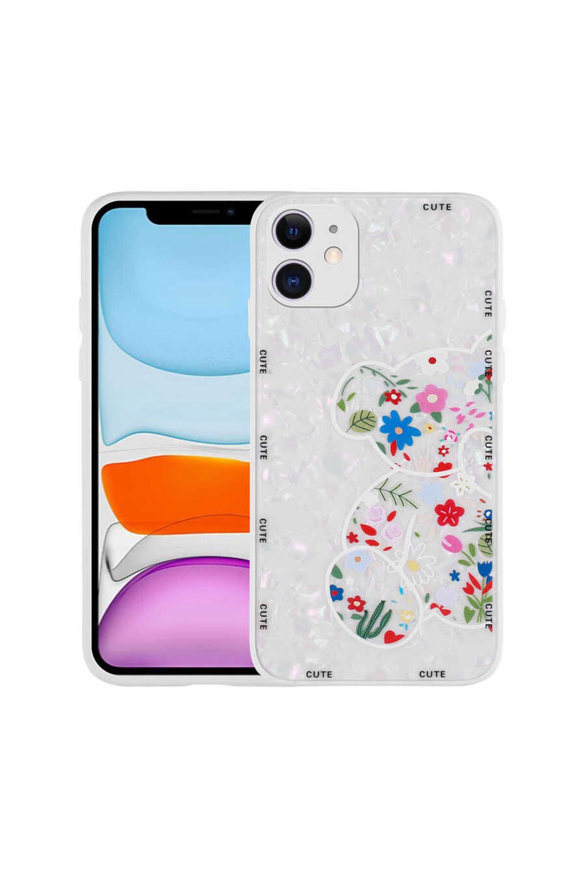 iPhone 11 Uyumlu Desenli Sert Silikon Zore Mumila Kılıf-White Bear