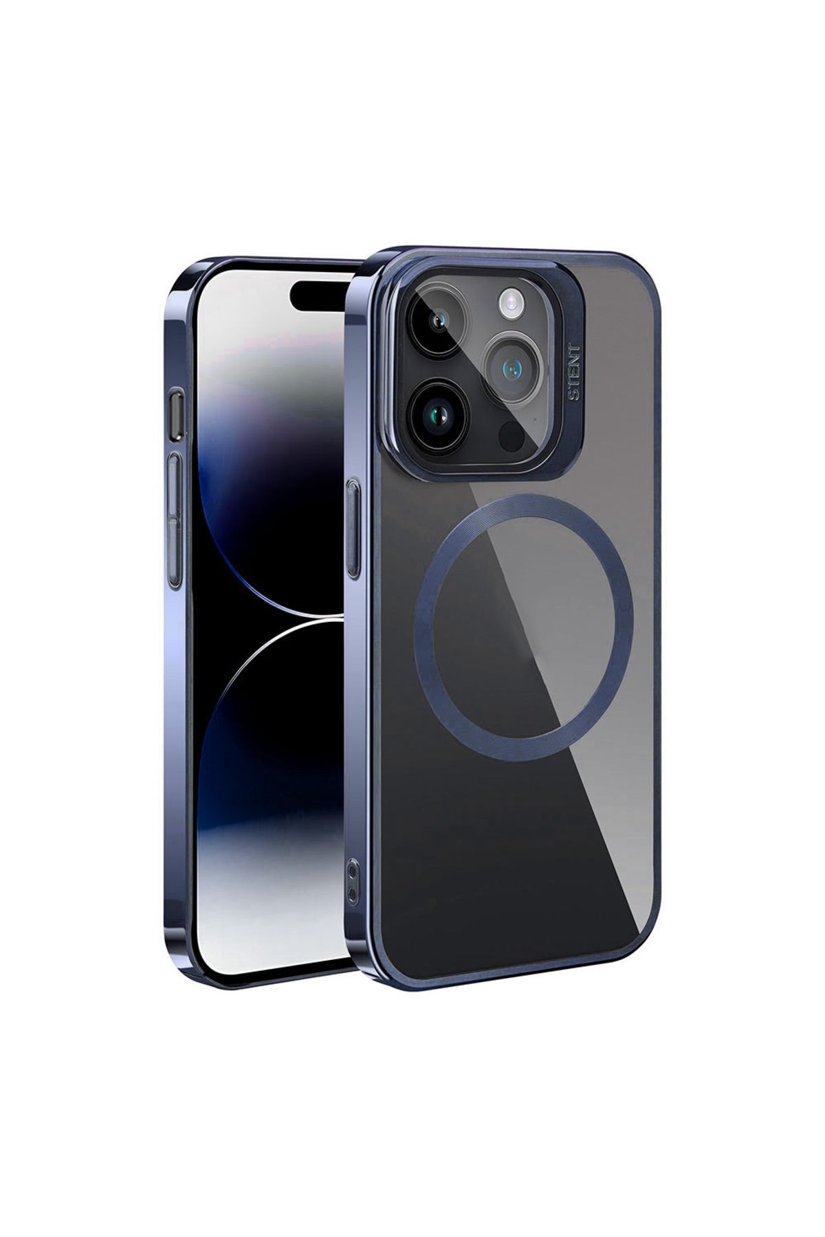 iPhone 15 Pro Max Uyumlu Magsafe Wireless Şarj Özellikli Standlı Zore Klon Kılıf-Lacivert