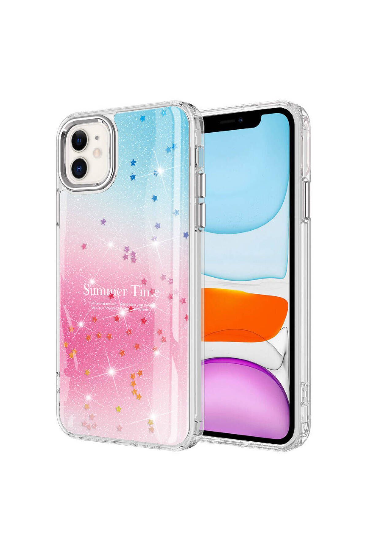 iPhone 11 Uyumlu Simli Desenli Parlak Zore Task Kılıf-Pembe