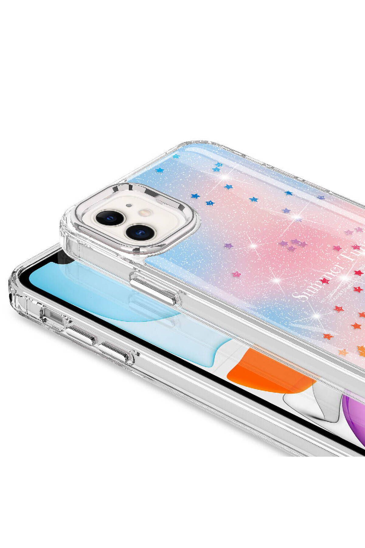 iPhone 11 Uyumlu Simli Desenli Parlak Zore Task Kılıf-Pembe