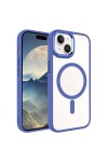 iPhone 15 Uyumlu Wireless Şarj Özellikli Zore Krom Magsafe Silikon Kılıf-Mavi iPhone 15 Uyumlu Wireless Şarj Özellikli Zore Krom Magsafe Silikon Kılıf-Mavi