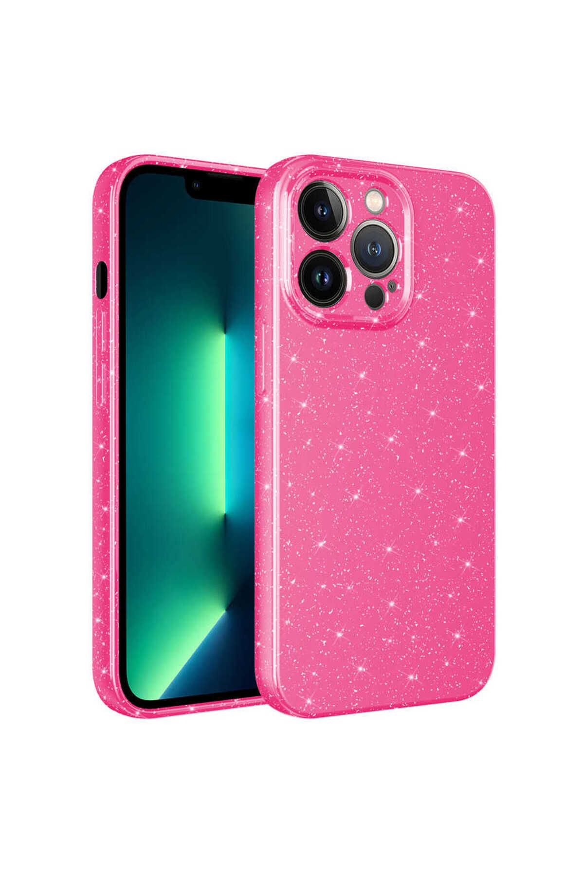 iPhone 12 Pro Max Uyumlu Kamera Korumalı Simli Lüks Zore Koton Kılıf-Pembe Koyu