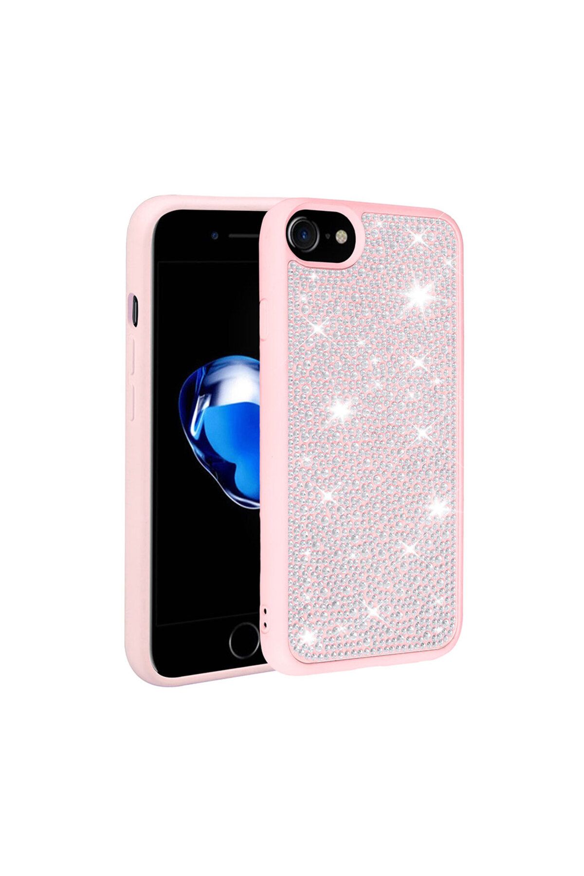 iPhone SE 2020 Uyumlu Parlak Taşlı Tasarım Zore Ston Kılıf-Pembe