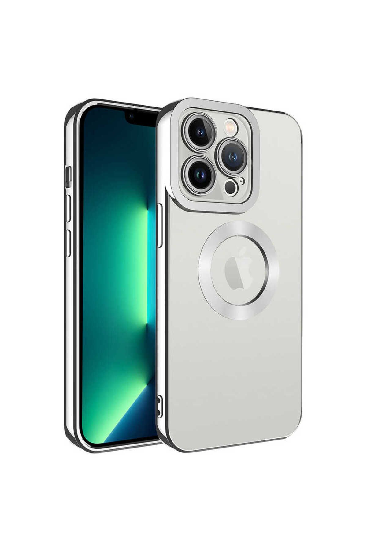 iPhone 11 Pro Max Uyumlu Kamera Korumalı Logo Gösteren Zore Omega Kılıf-Gümüş