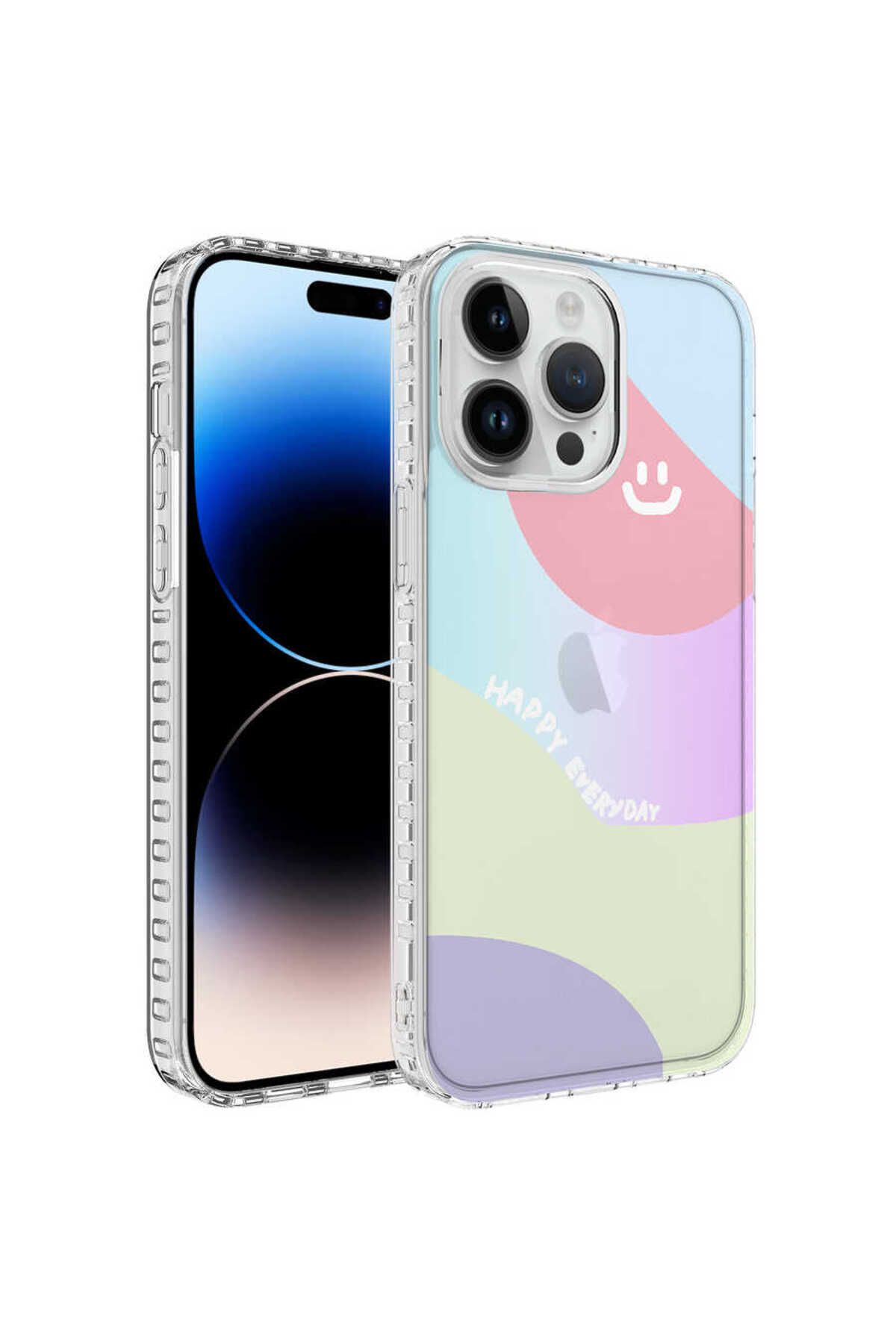 iPhone 12 Pro Max Uyumlu Airbag Kenarlı Renkli Desenli Silikon Zore Elegans Kılıf-NO7