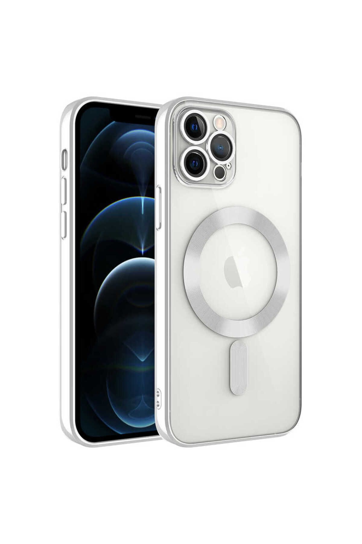 iPhone 11 Pro Max Uyumlu Kamera Korumalı Magsafe Wireless Şarj Özellikli Zore Demre Kılıf-Gümü