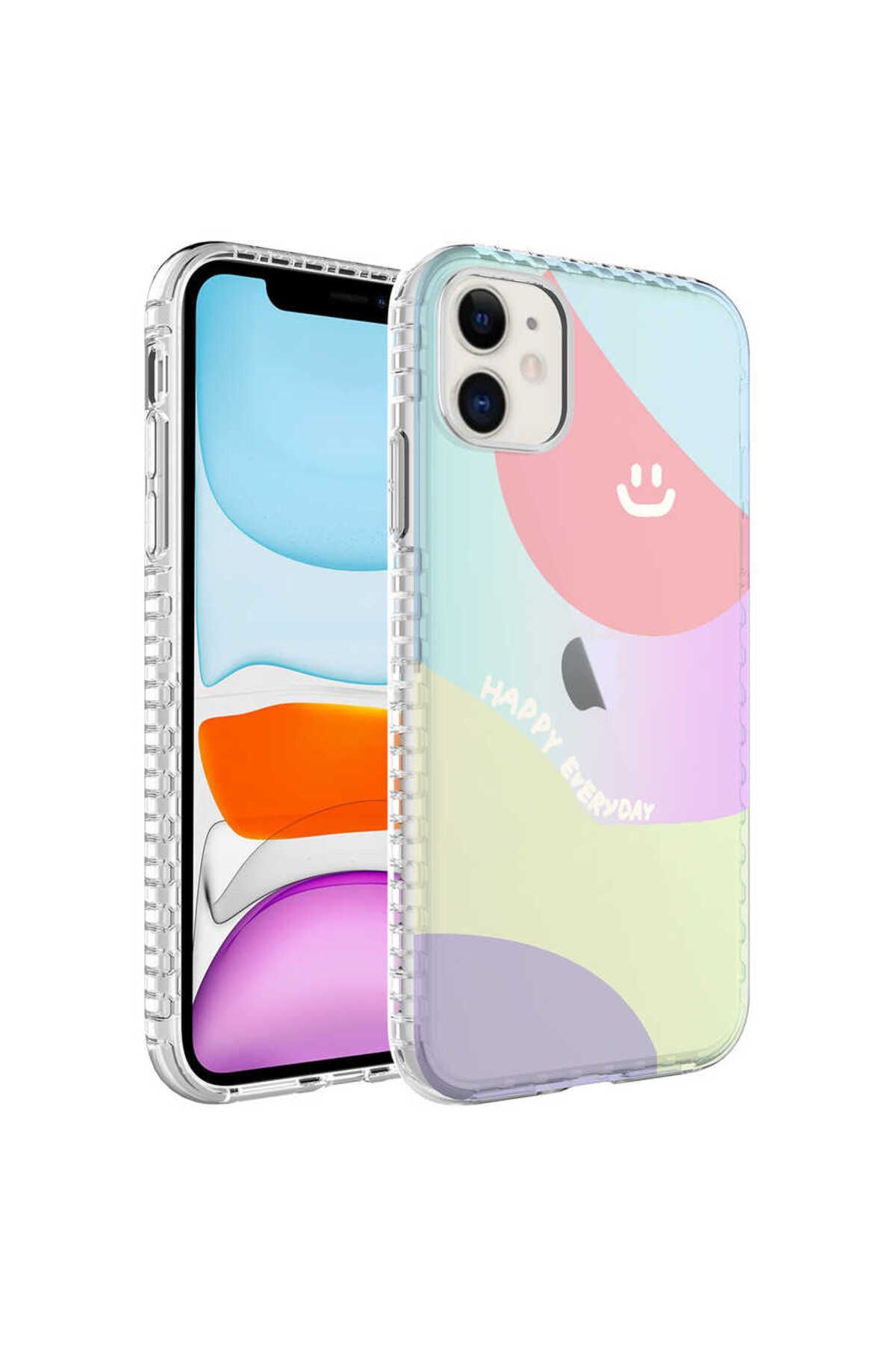 iPhone 11 Uyumlu Airbag Kenarlı Renkli Desenli Silikon Zore Elegans Kılıf-NO7