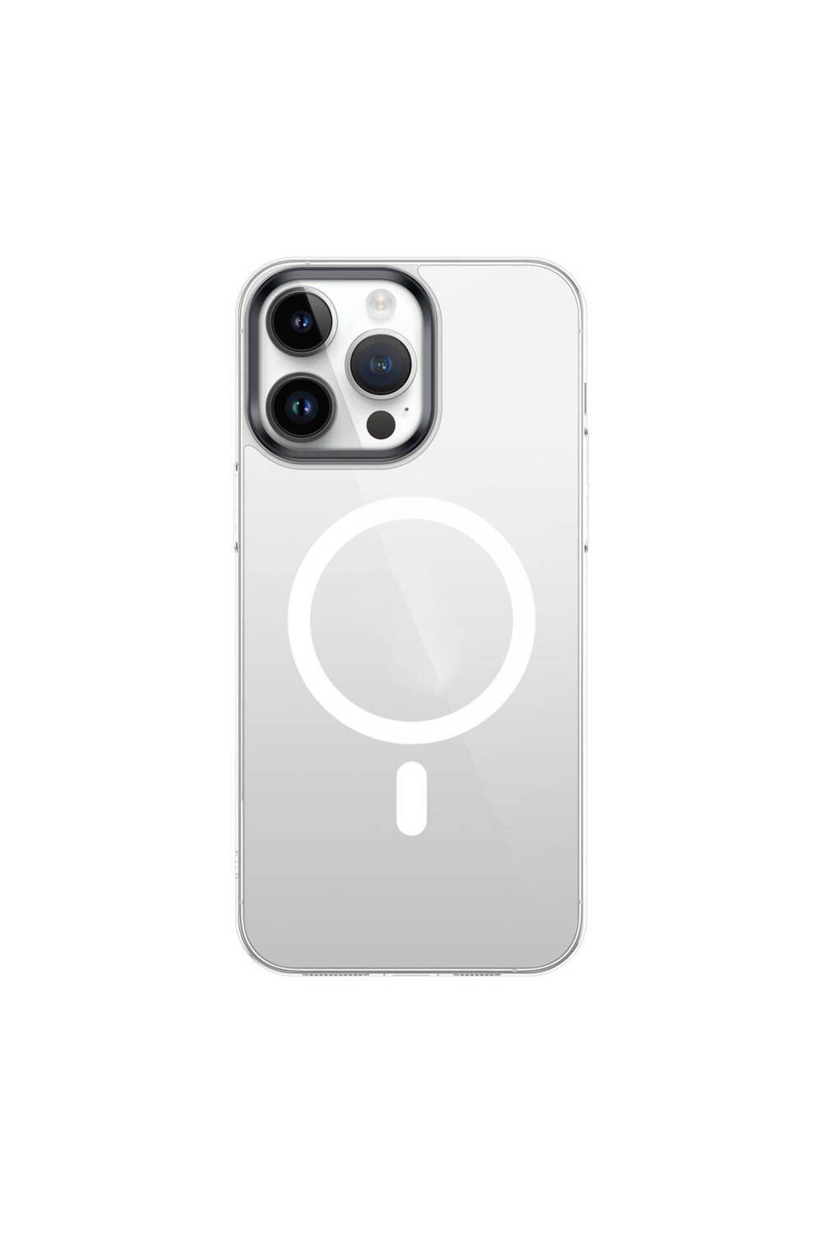iPhone 15 Pro Uyumlu Zore Wireless Şarj Özellikli Şeffaf G-Glass Kılıf-Lacivert