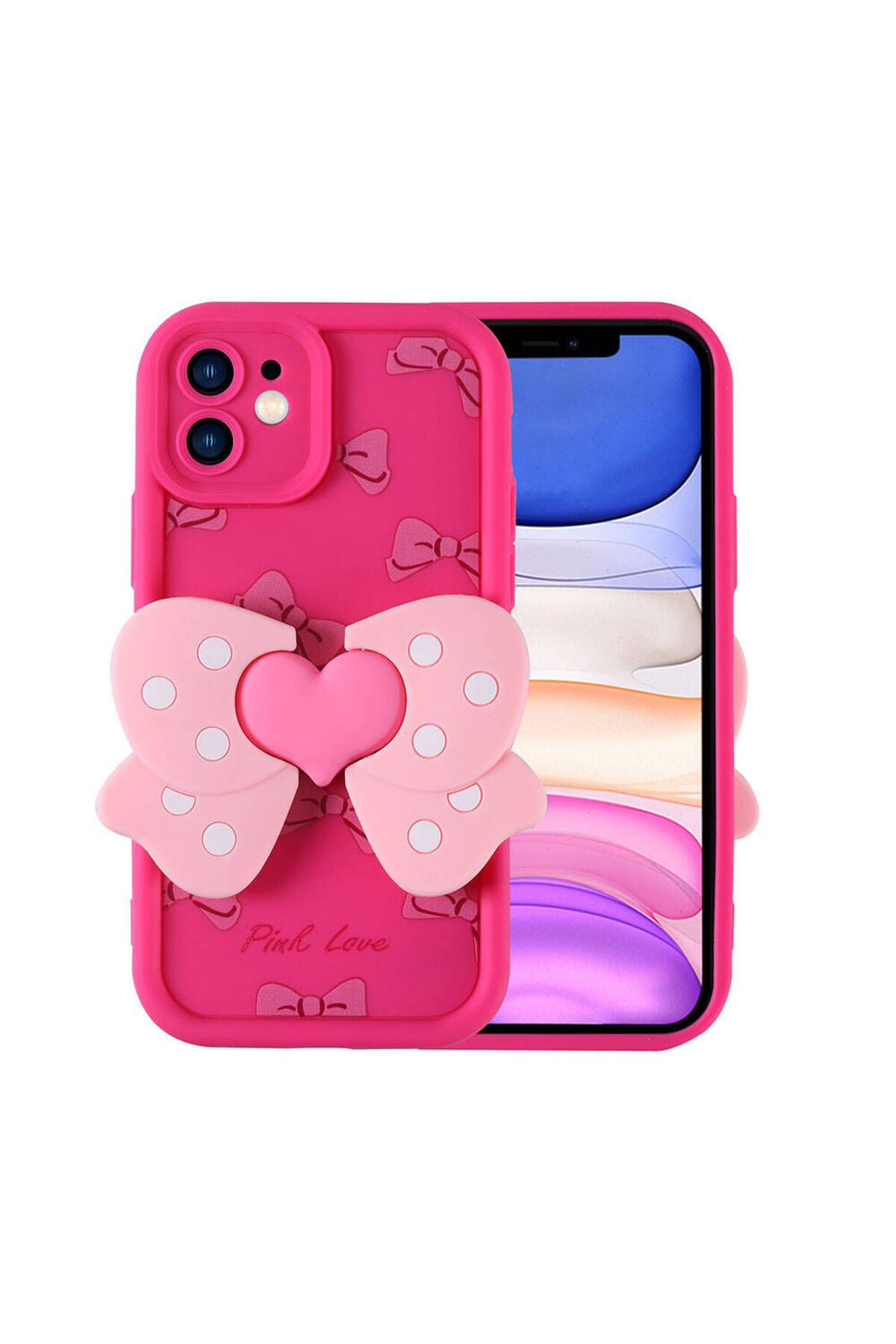 iPhone 11 Kılıf Kamera Korumalı Figür Tasarımlı Zore Kapya Kapak-Pembe Koyu