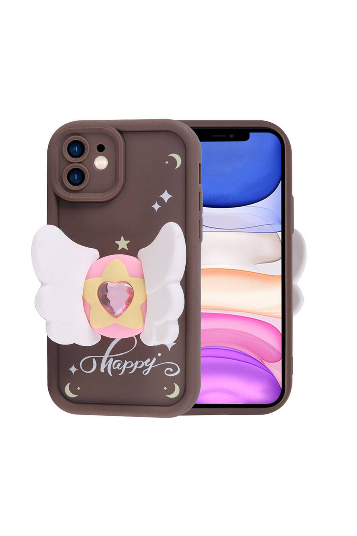iPhone 11 Kılıf Kamera Korumalı Figür Tasarımlı Zore Kapya Kapak-Pembe Koyu