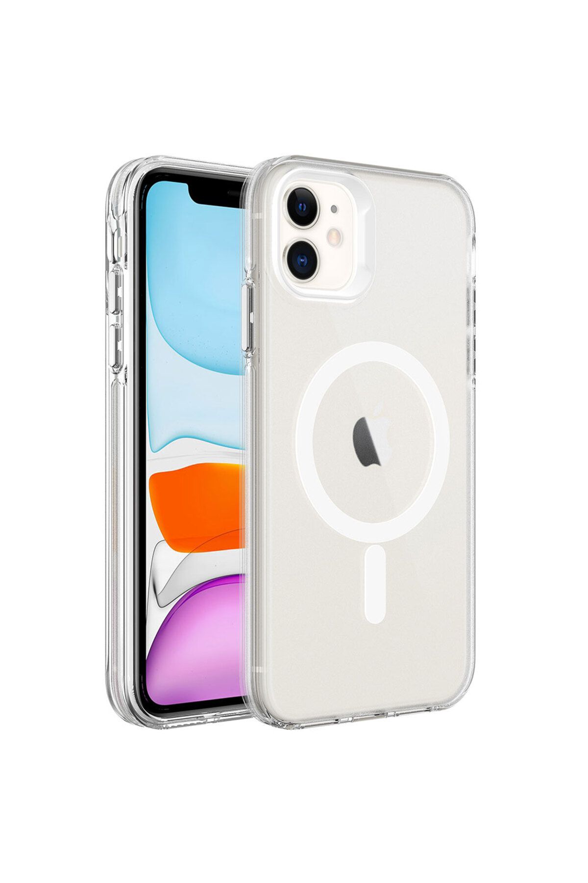 iPhone 11 Uyumlu Zore Magsafe Şarj Özellikli Buzlu Transparan C-Pro Sert Kılıf-Renksiz