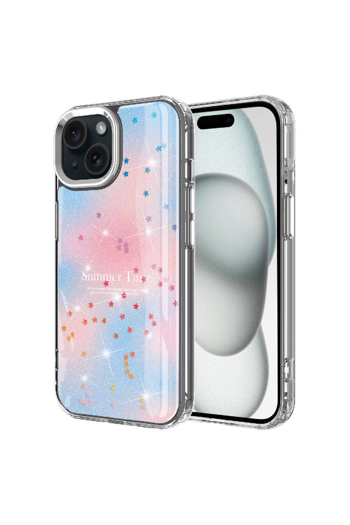 iPhone 15 Uyumlu Simli Desenli Parlak Zore Task Kılıf-Mavi