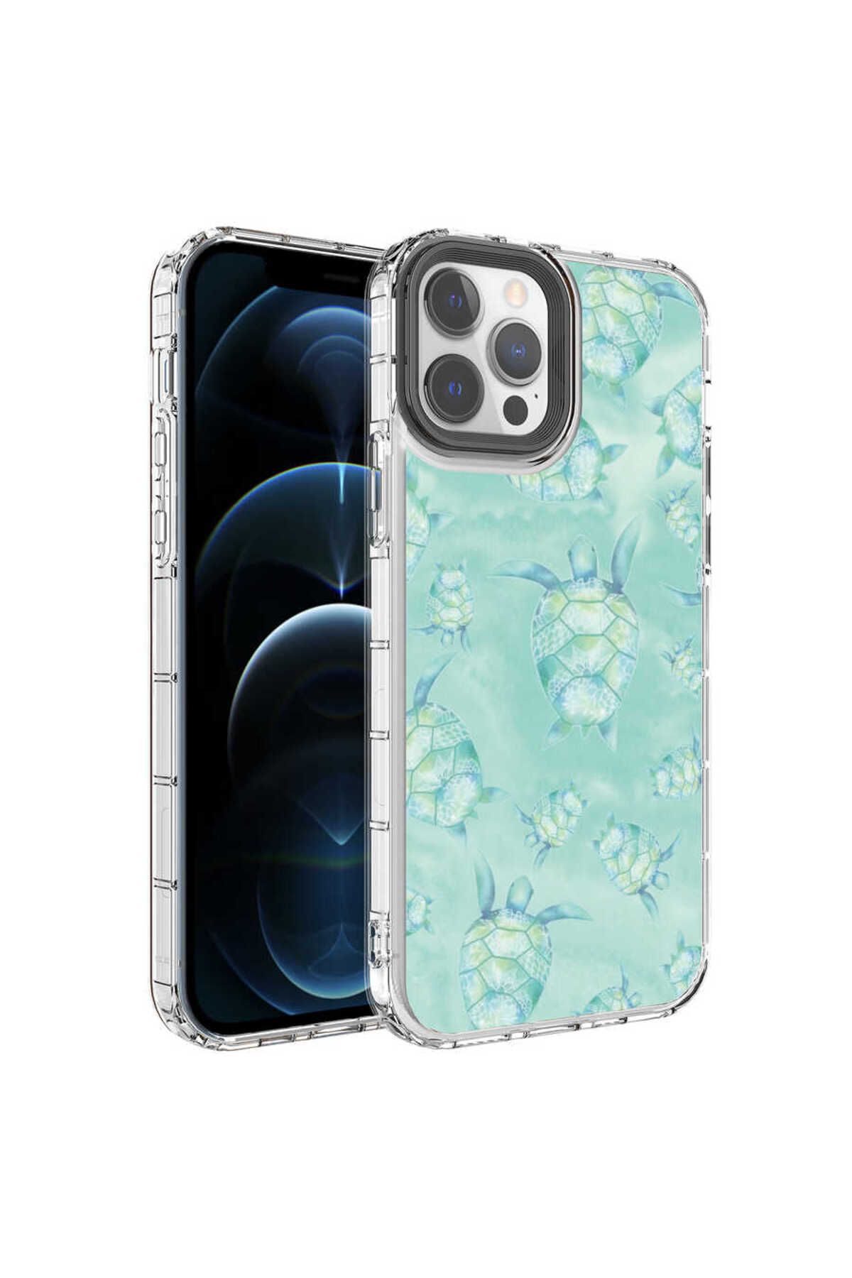iPhone 12 Pro Max Uyumlu Kamera Korumalı Renkli Desenli Sert Silikon Zore Korn Kılıf-NO13