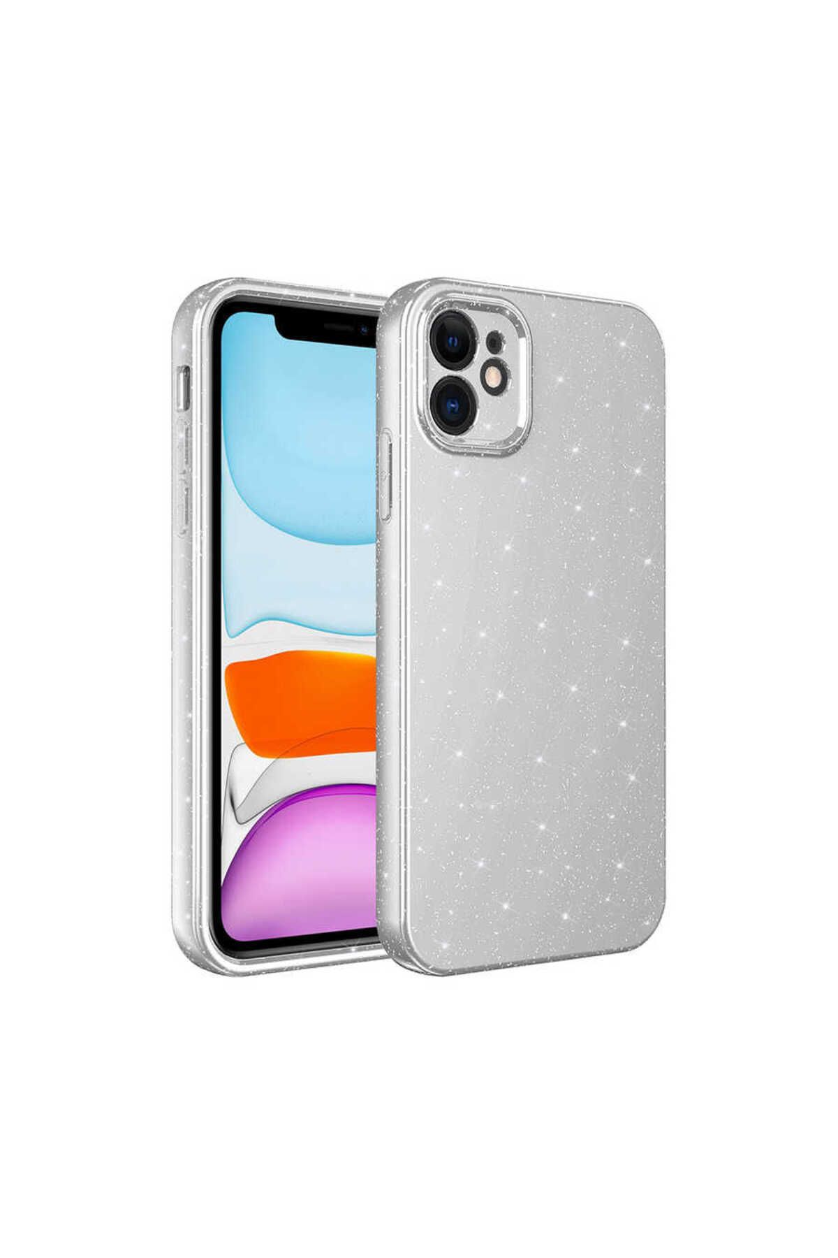 iPhone 11 Uyumlu Kamera Korumalı Simli Lüks Zore Koton Kılıf-Beyaz