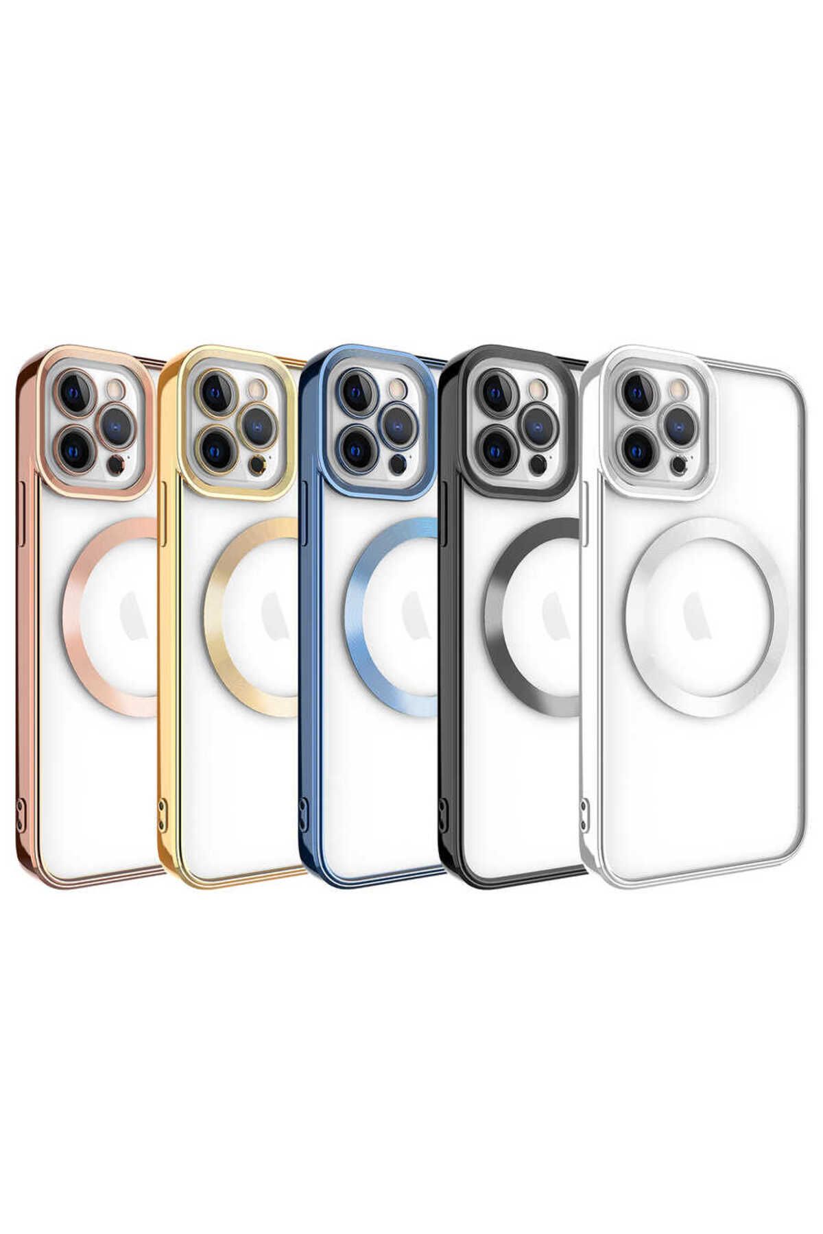 iPhone 11 Pro Max Uyumlu Magsafe Wireless Şarj Özellikli Zore Setro Silikon-Mavi