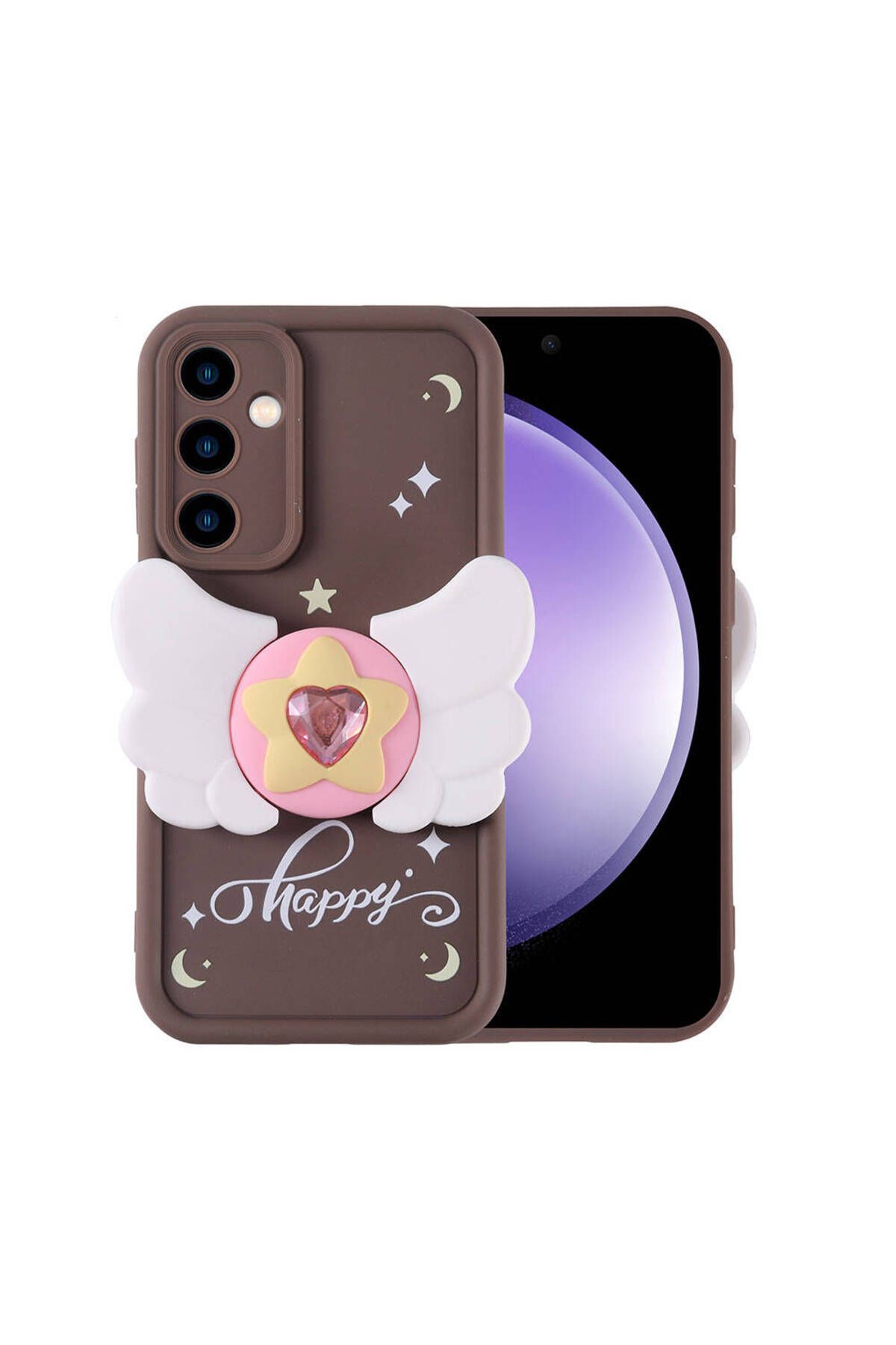 Galaxy S23 FE Kılıf Kamera Korumalı Figür Tasarımlı Zore Kapya Kapak-Koyu Kahve