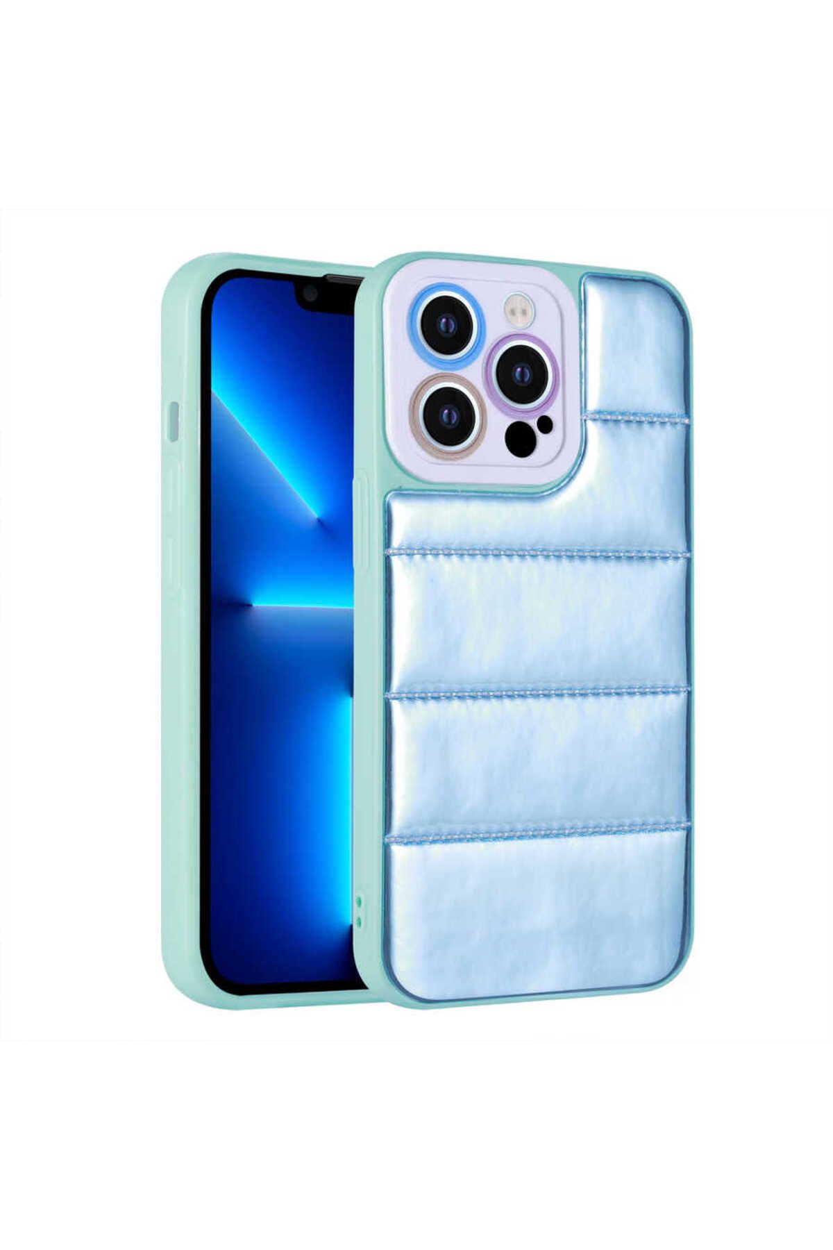 iPhone 12 Pro Max Uyumlu Kamera Korumalı Airbagli Renkli Zore Seksek Kılıf-Mavi