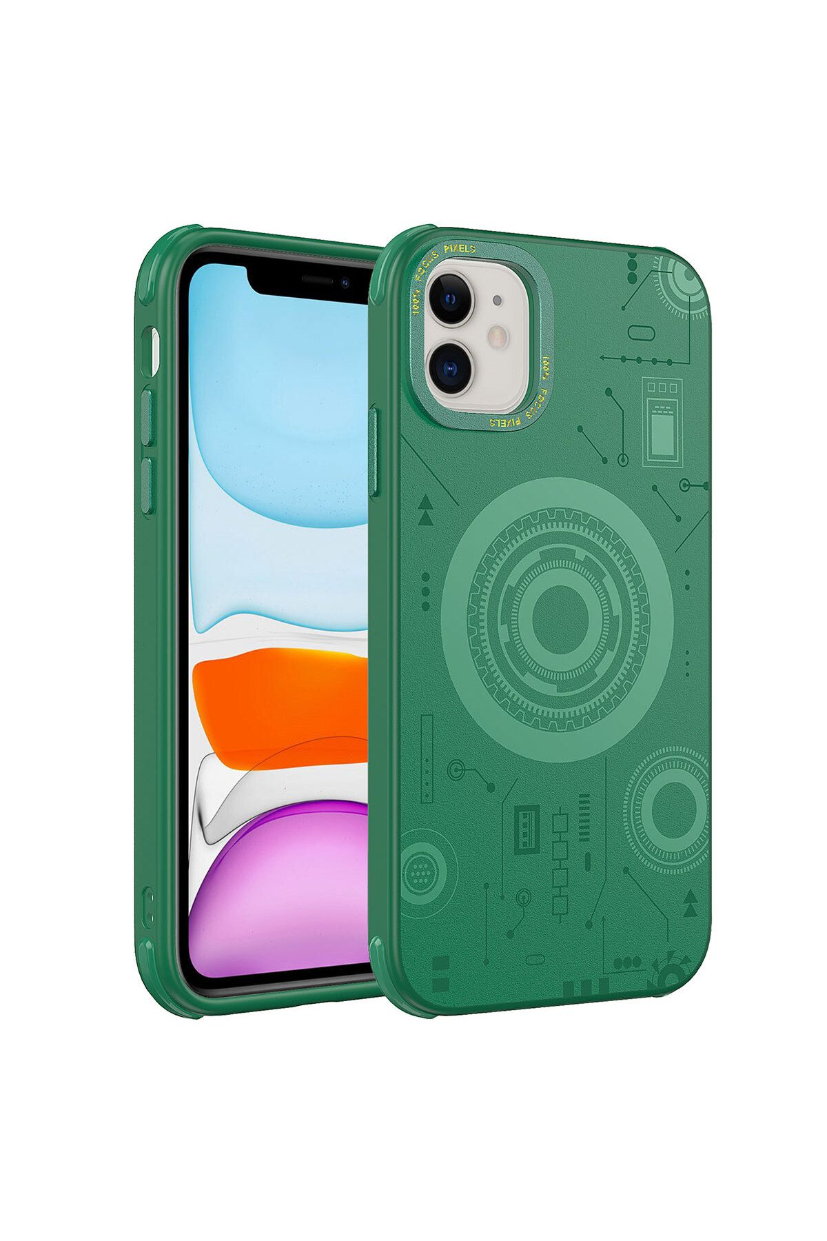 iPhone 11 Uyumlu Zore Wireless Şarj Özellikli Desenli Hot Kılıf-Koyu Yeşil